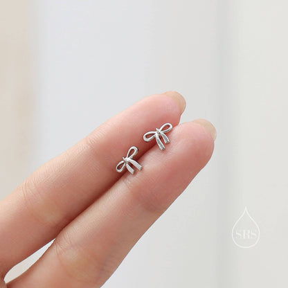 Ribbon Bow Stud Earrings in Sterling Silver, Silver or Gold, Dainty Earrings, Bridesmaid's Jewellery