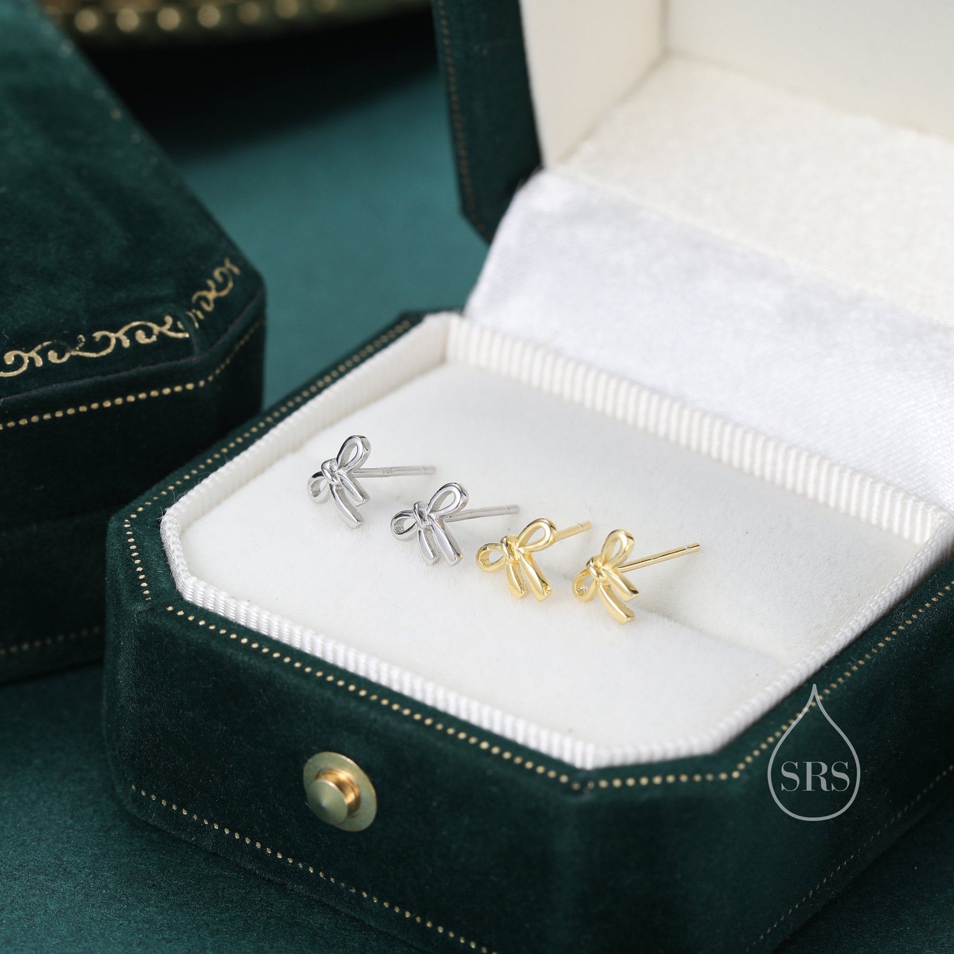 Ribbon Bow Stud Earrings in Sterling Silver, Silver or Gold, Dainty Earrings, Bridesmaid's Jewellery