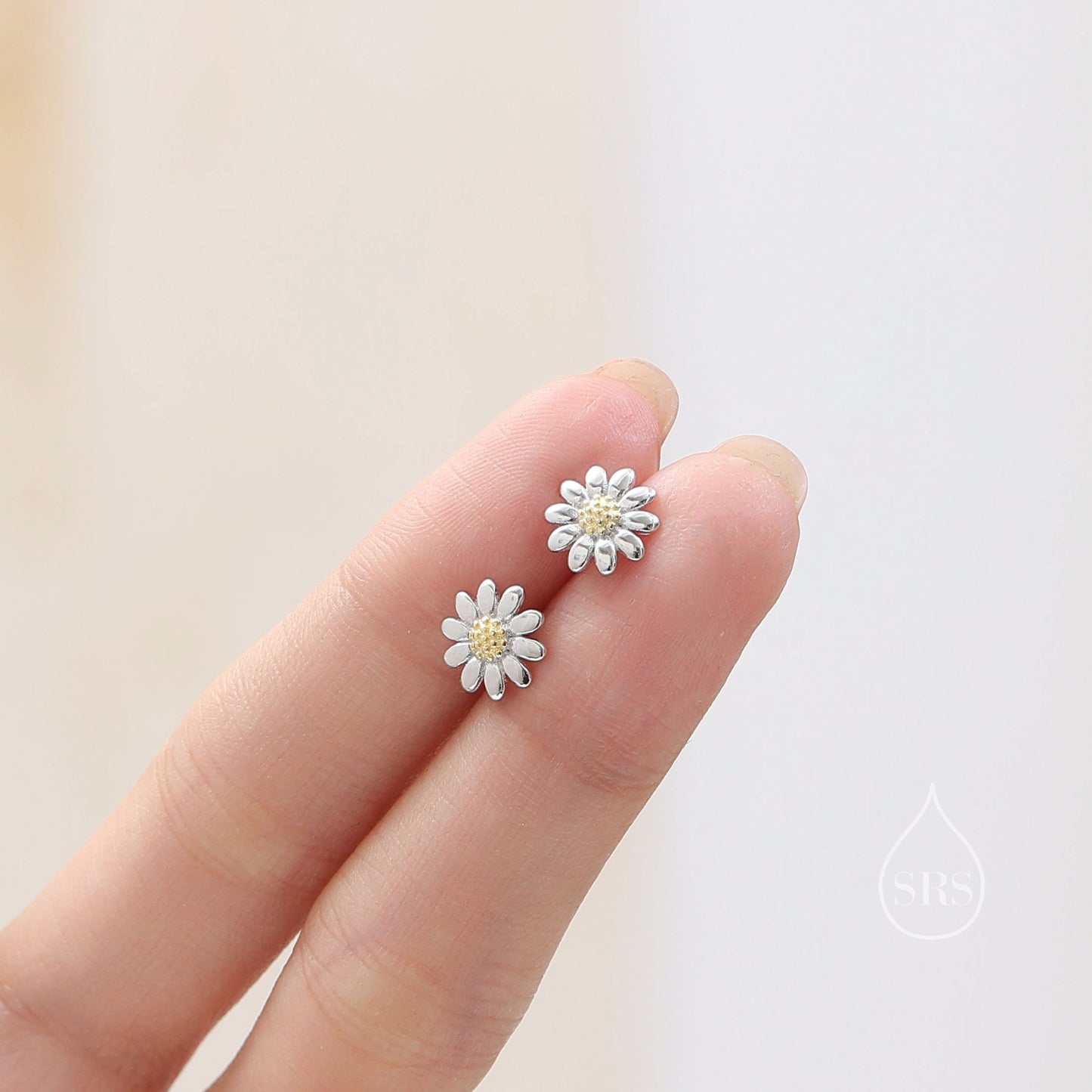 Sweet Daisy Stud Earrings in Sterling Silver, Silver and 18ct Gold, Flower Stud Earrings, Nature Inspired Floral and Plant Earrings