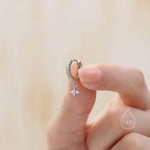 Tiny CZ Starburst Huggie Hoop Earrings in Sterling Silver, Silver or Gold, North Star Earrings, Sunburst Earrings, Celestial