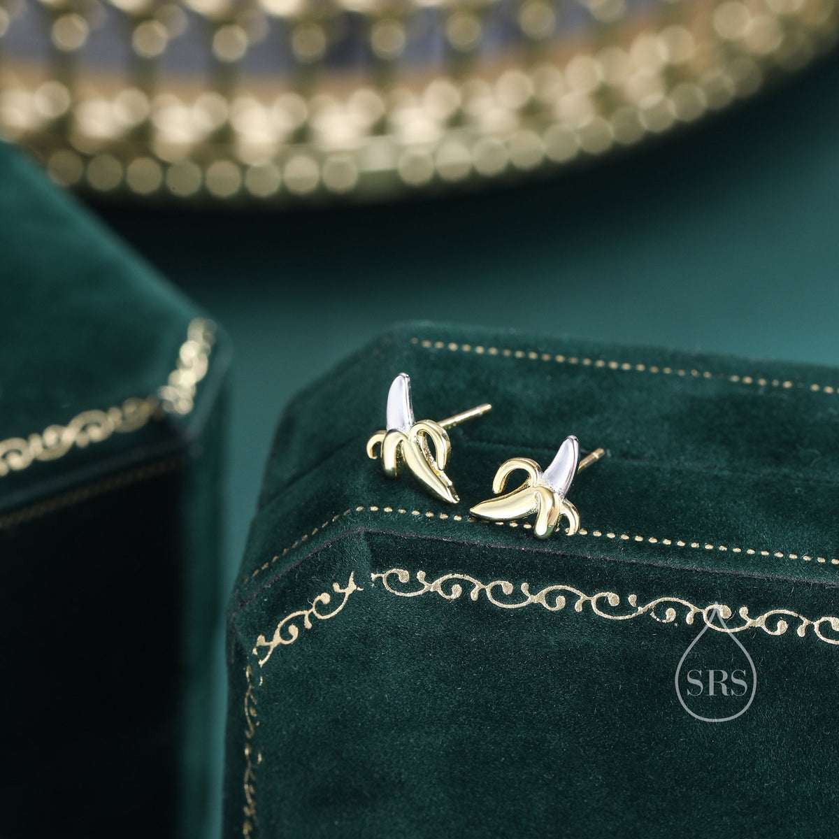 Tiny Banana Stud Earrings in Sterling Silver with Partial Gold Plate, Cute and Quirky Food Jewellery, Fruit Earrings, Banana Earrings