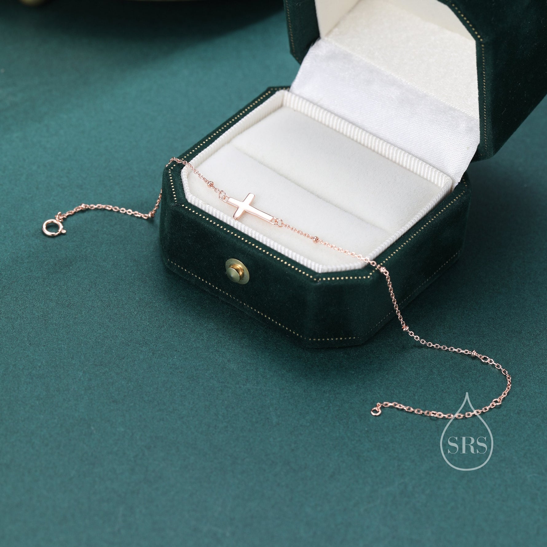 Dainty Cross Bracelet/Anklet with Satellite Chain in Sterling Silver, Silver or Gold or Rose Gold, Minimal Cross Bracelet, Minimalist