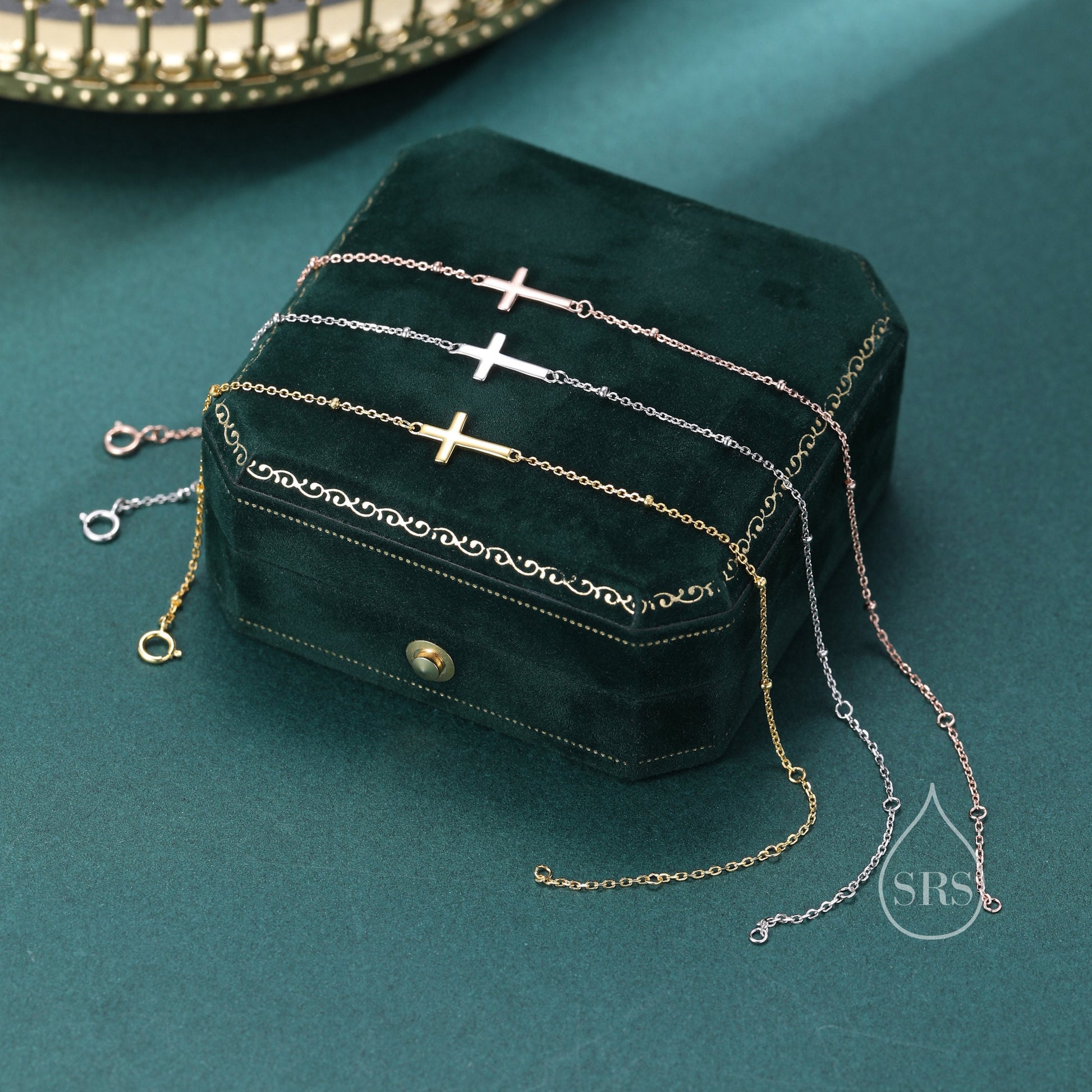 Dainty Cross Bracelet/Anklet with Satellite Chain in Sterling Silver, Silver or Gold or Rose Gold, Minimal Cross Bracelet, Minimalist