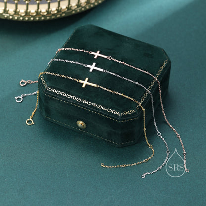 Dainty Cross Bracelet/Anklet with Satellite Chain in Sterling Silver, Silver or Gold or Rose Gold, Minimal Cross Bracelet, Minimalist