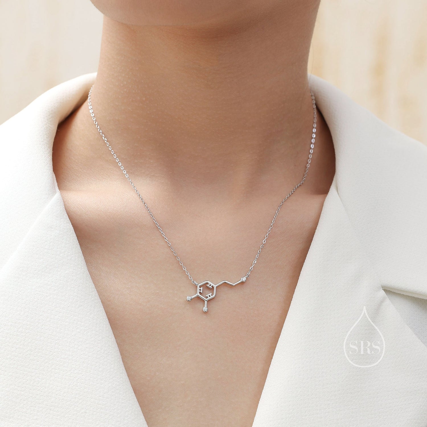 Dopamine Molecular Structure Pendant Necklace in Sterling Silver, Silver or Gold, Happiness Necklace, Dopamine Necklace