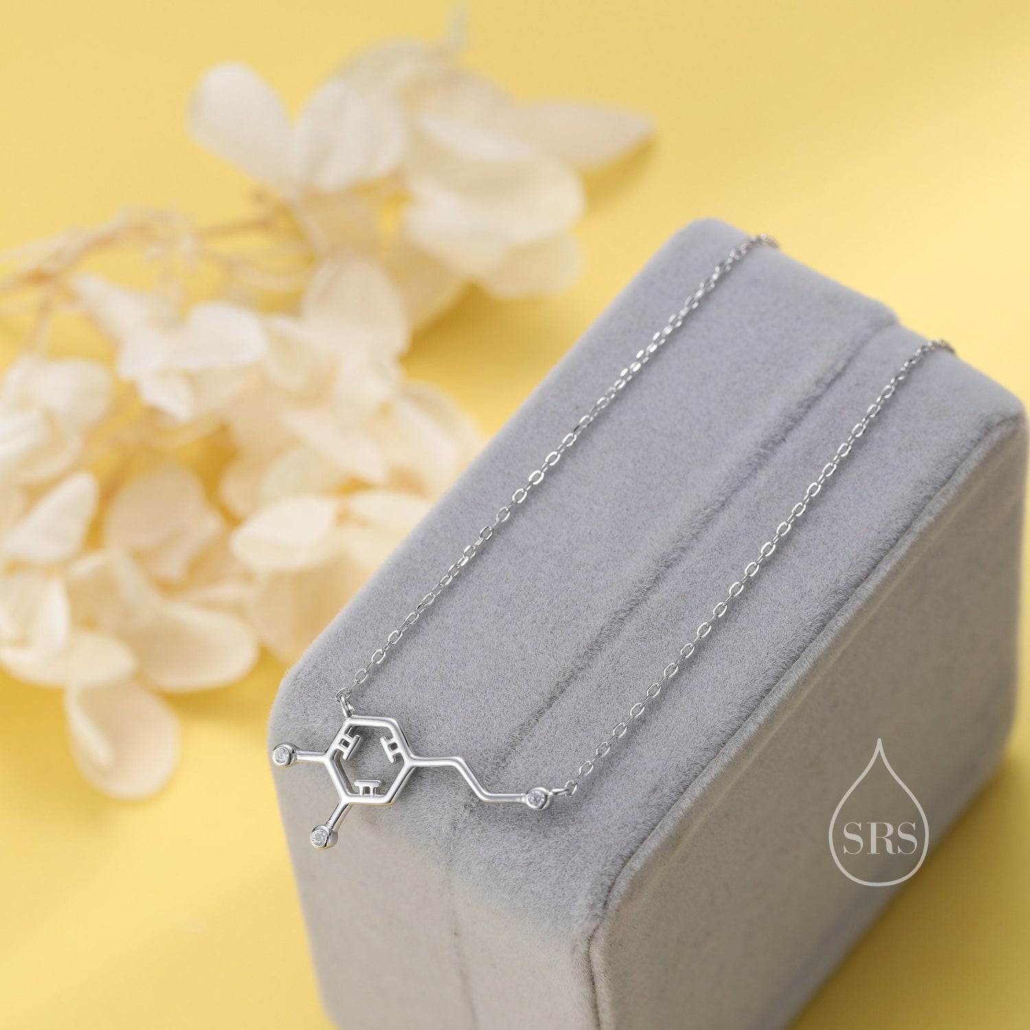 CZ Dopamine Molecular Structure Pendant Necklace