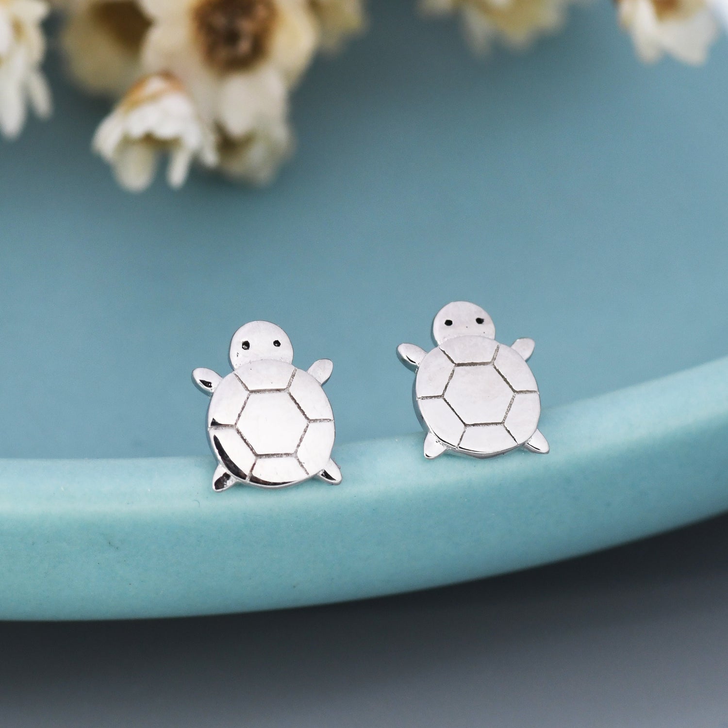Cute Little Turtle Stud Earrings in Sterling Silver - Animal Stud Earrings - Nature Inspired - Cute, Fun, Whimsical