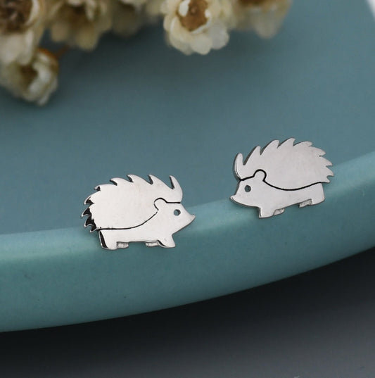 Hedgehog Stud Earrings in Sterling Silver, Silver or Gold, Cute Fun and Quirky Animal Jewellery, Woodland Inspired.