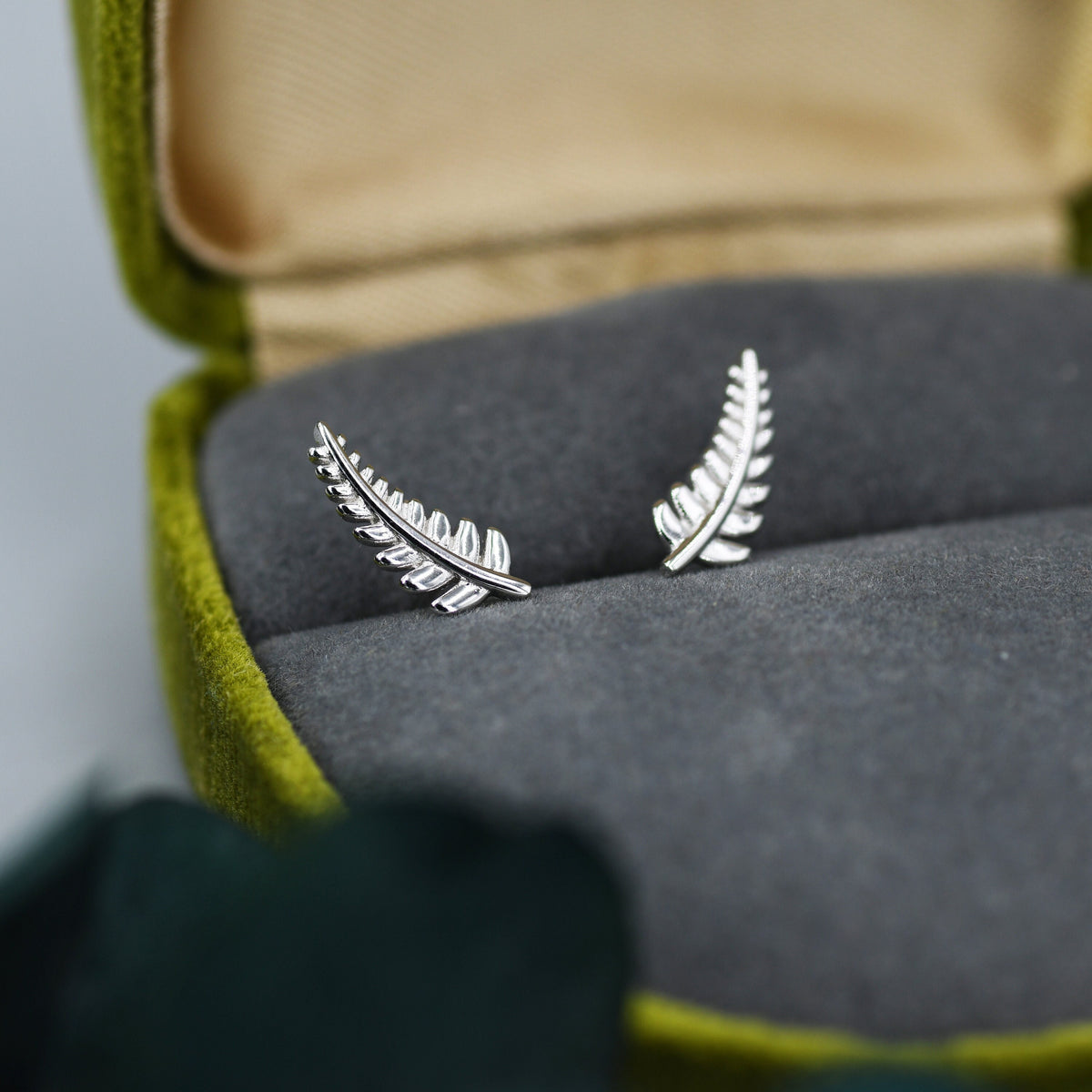 Little Fern Leaf Stud Earrings in Sterling Silver - Plant Earrings - Natured Inspired Earrings - Cute, Fun, Whimsical
