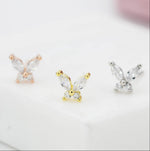 Sterling Silver CZ Butterfly Stud Earrings, Gold or Silver or Rose Gold, Marquise CZ Earrings, Stacking Earrings