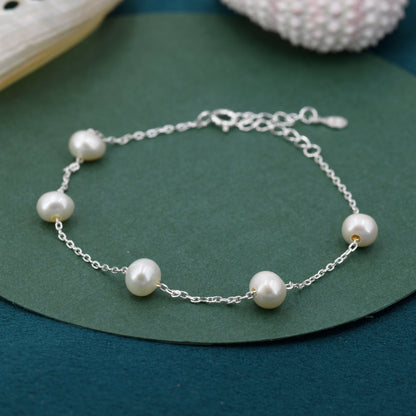 Sterling Silver Delicate Freshwater Pearl Beaded Bracelet, Genuine Freshwater Keshi Pearls, Natural Pearl Bracelet