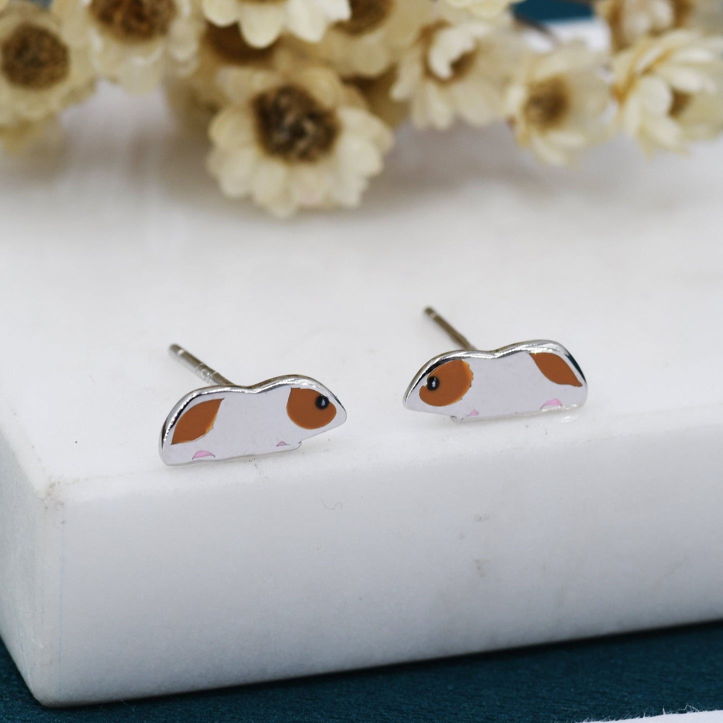 Guinea Pigs Enamel Stud Earrings in Sterling Silver, Cute Earrings, Pet Earrings, Pet Jewellery