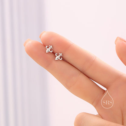 Sterling Silver Fleur De Lis Stud Earrings, Silver or Gold or Rose Gold, fleur-de-lis Earrings, Floral Earrings,