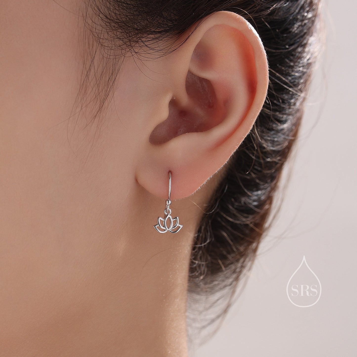 Sterling Silver Lotus Flower Drop Hook Earrings, Silver or Gold or Rose Gold, Water Lily Earrings, Lotus Earrings, Lotus Flower Earrings