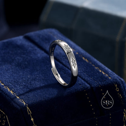 Starburst Ring in Sterling Silver, Adjustable Ring, Silver or Gold, CZ Star Ring, North Star Ring Band