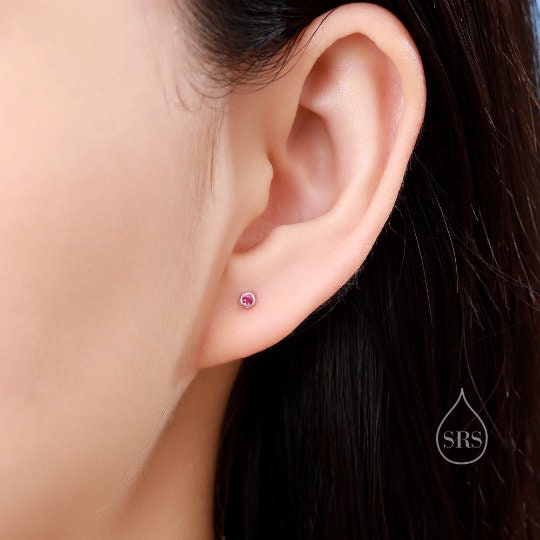 Extra Tiny 2mm CZ Stud Earrings in Sterling Silver, Silver or Gold, 2mm CZ Earrings, Blue, Green, Black, Turquoise, Clear
