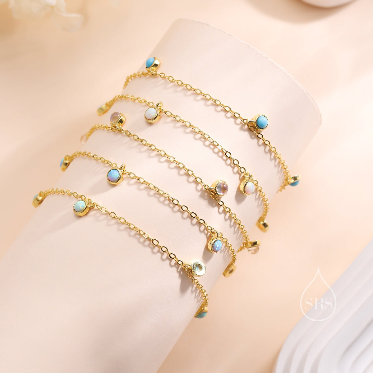 Delicate Moonstone Charm Bracelet in Sterling Silver, Silver or Gold, Silver Moonstone Bracelet
