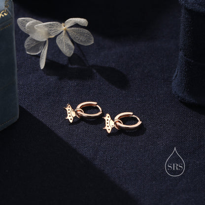 Sterling Silver UFO Huggie Hoops, Silver, Gold or Rose Gold, Detachable Cute Alien UFO Hoop Earrings,