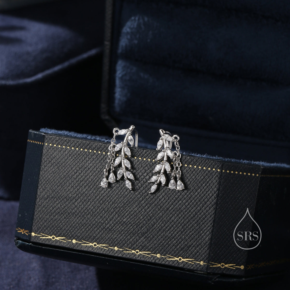 CZ Leaf with Dangle Chains Crawler Earrings