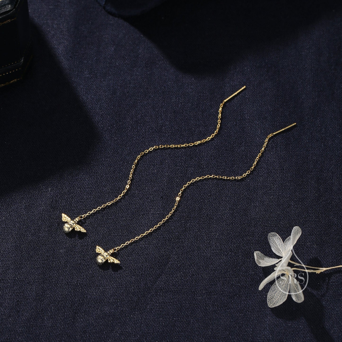 Sterling Silver Bumble Bee Threader Earrings, Silver, Gold or Rose Gold, Cute Bee Ear Threaders, Original Design by Silver Rain Silver