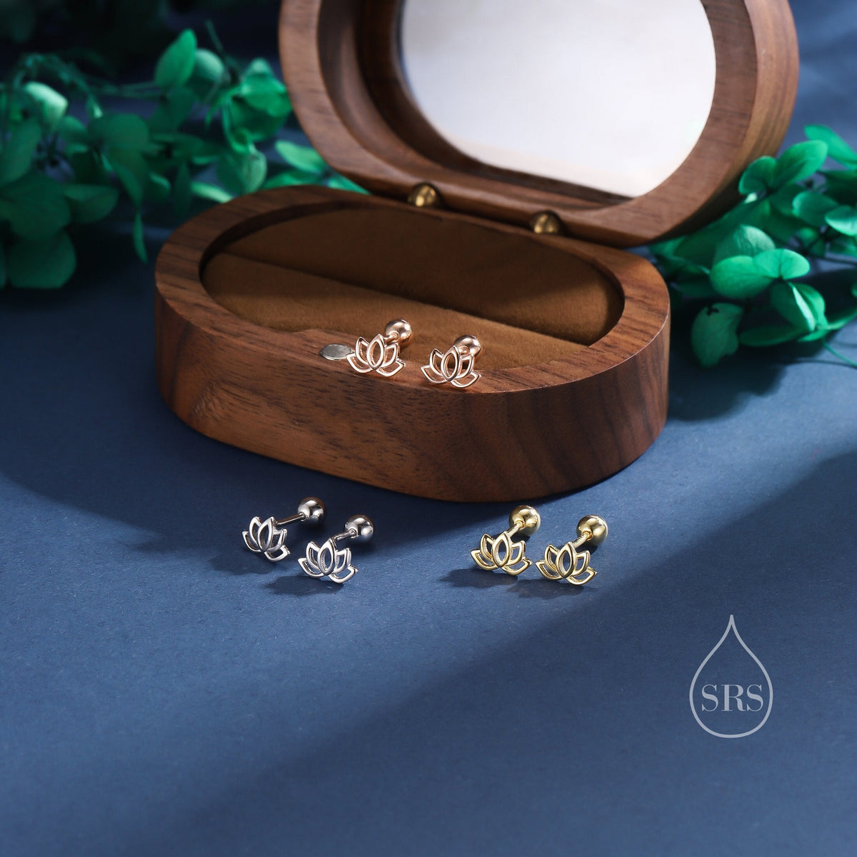Lotus Flower Screw Back Earrings in Sterling Silver, Silver or Gold, Nature Inspired, Botanical Screwback Earrings