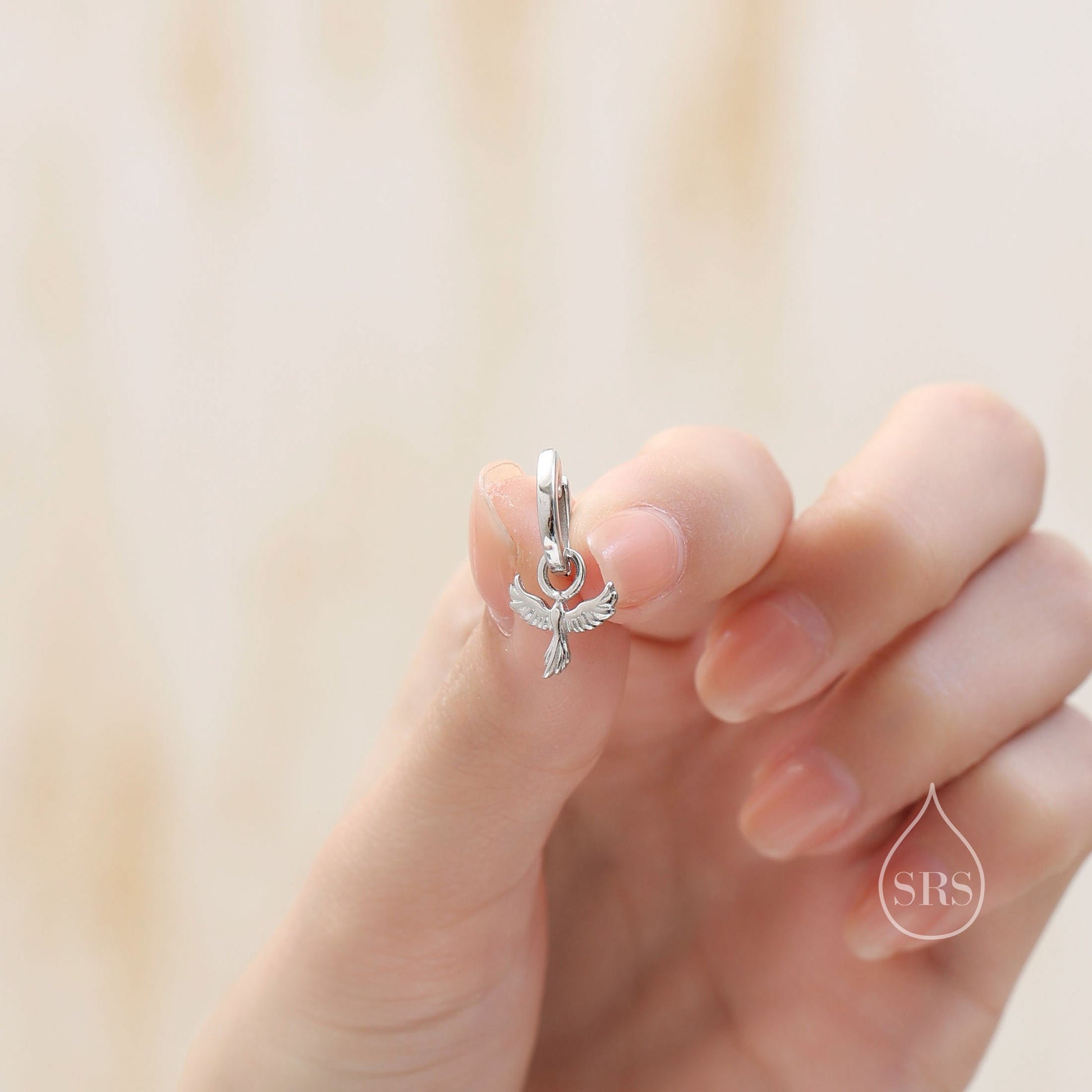 Phoenix Bird Charm Huggie Hoop Earrings in Sterling Silver, Silver, Gold or Rose Gold, Phoenix Earrings, Detachable Charm Hoops