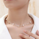 Mother of Pearl Choker Necklace in Sterling Silver, Silver or Gold , Adjustable Length, Short Pearl Necklace, Satellite Beaded Necklace