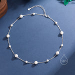 Mother of Pearl Choker Necklace in Sterling Silver, Silver or Gold , Adjustable Length, Short Pearl Necklace, Satellite Beaded Necklace