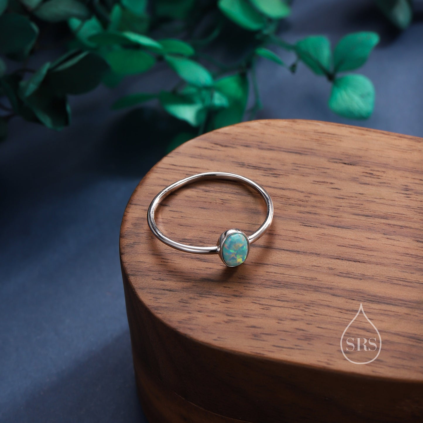 Aqua Green Opal Oval Ring in Sterling Silver, US 5 - 8, Delicate Opal Stone Ring, Blue Opal Ring, Lab Opal Ring