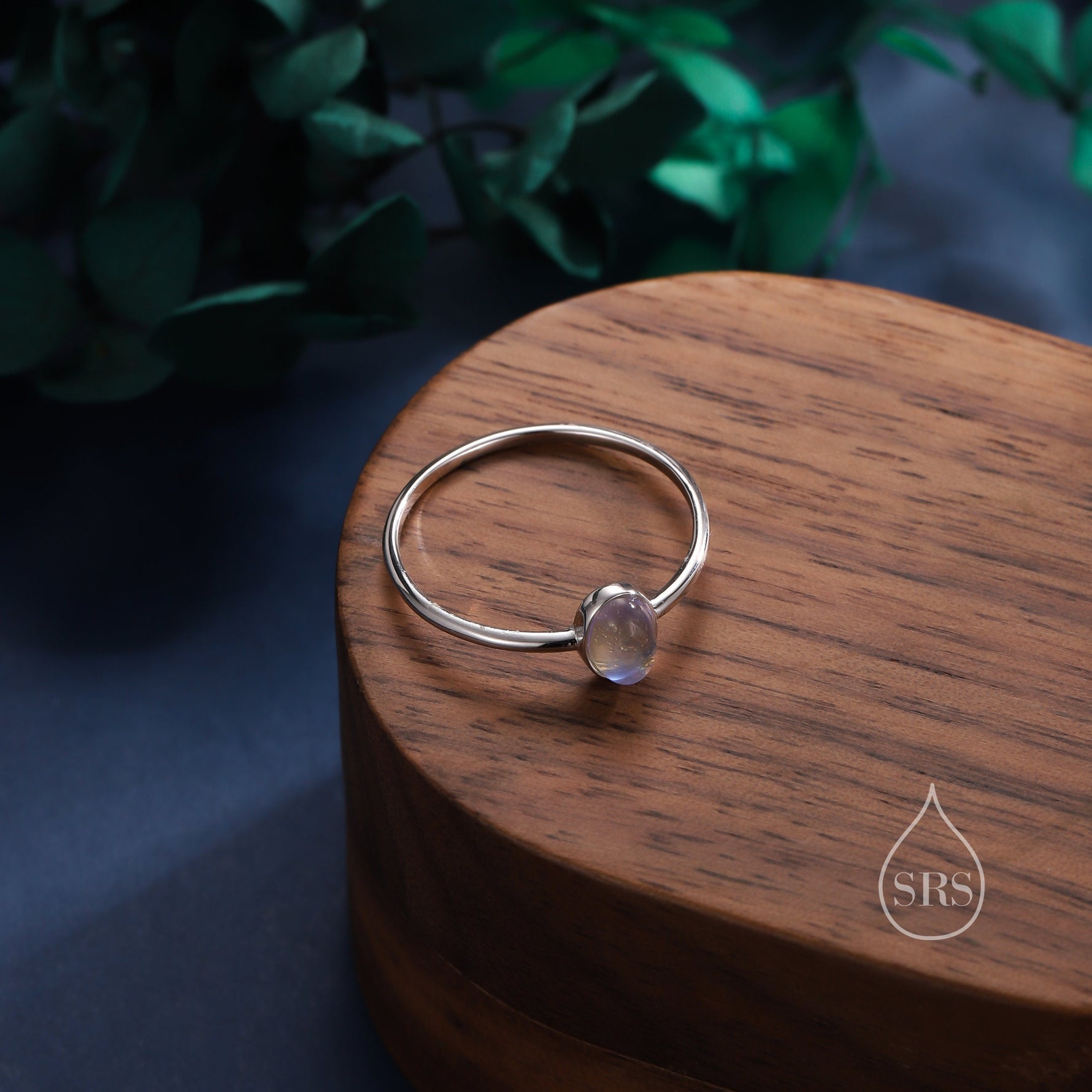 Moonstone Oval Ring in Sterling Silver, US 5 - 8, Delicate Opal Stone Ring, Lab Moonstone Ring, Lab Moonstone Ring