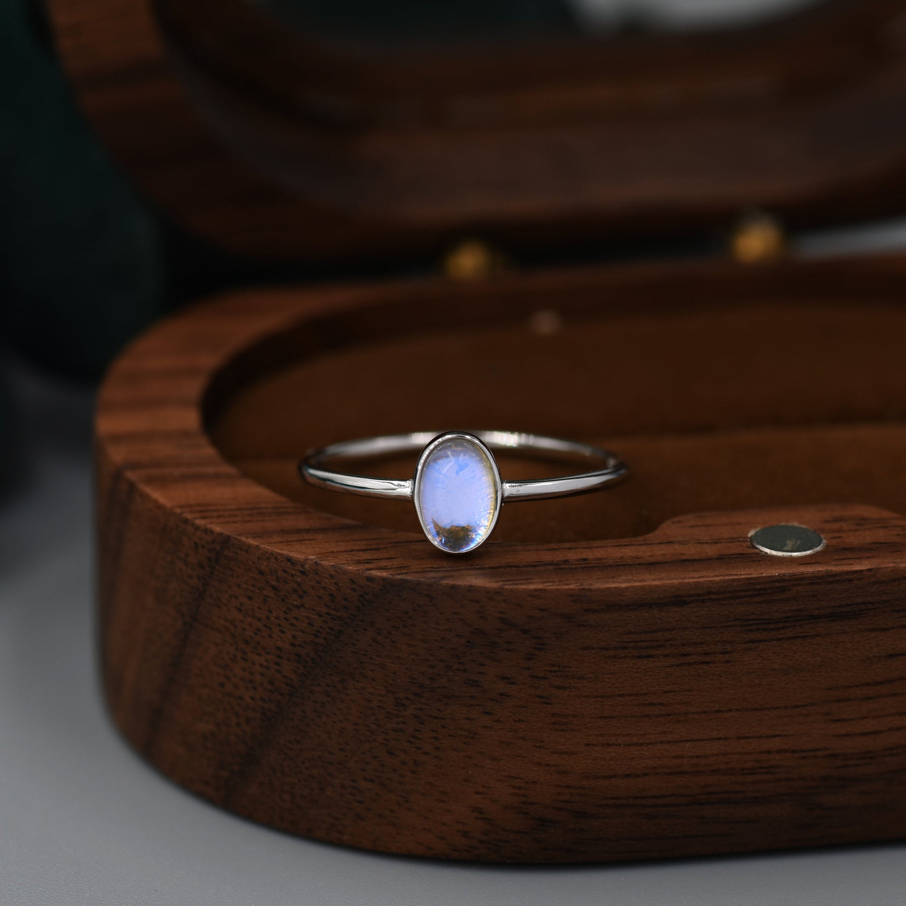 Moonstone Oval Ring in Sterling Silver, US 5 - 8, Delicate Opal Stone Ring, Lab Moonstone Ring, Lab Moonstone Ring