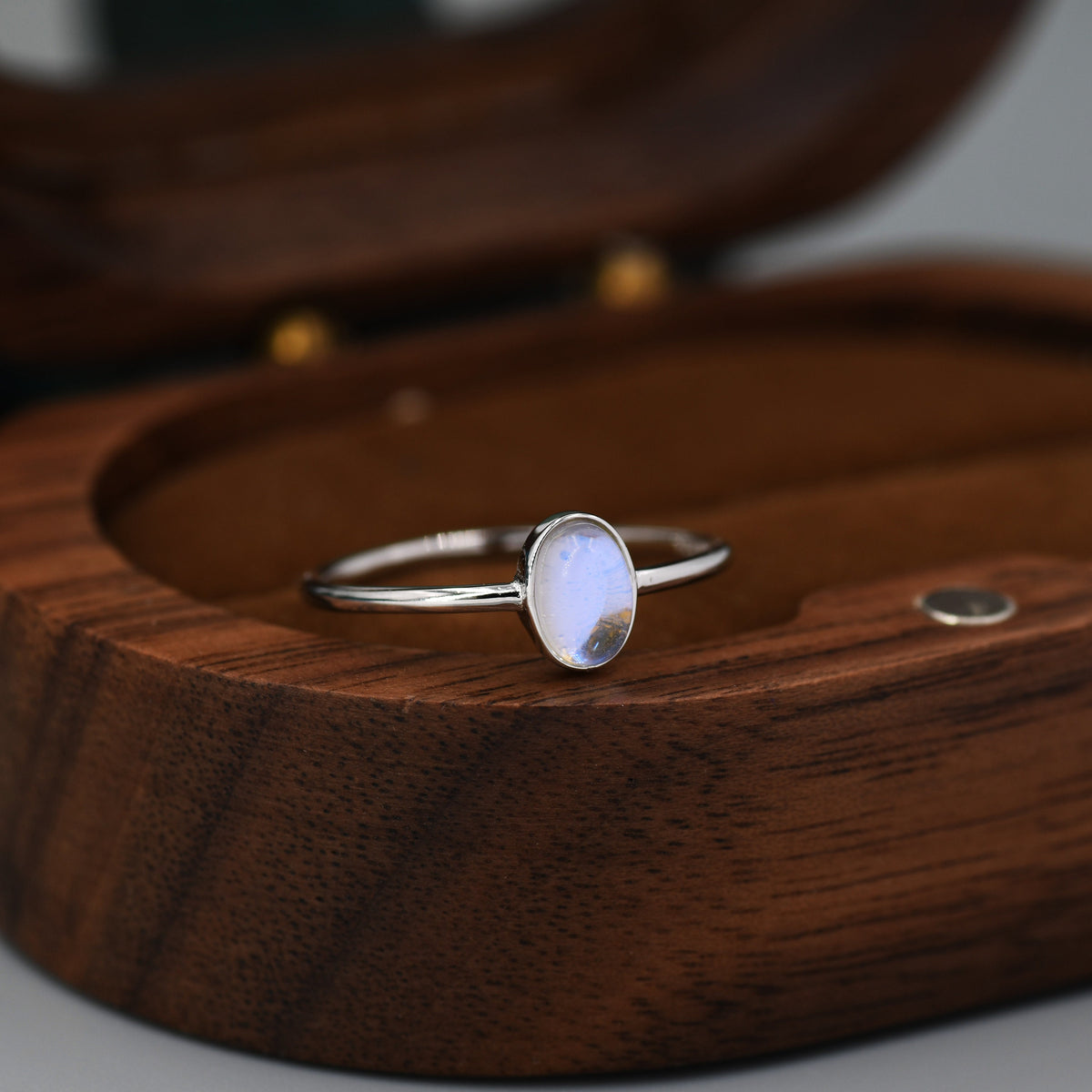 Moonstone Oval Ring in Sterling Silver, US 5 - 8, Delicate Opal Stone Ring, Lab Moonstone Ring, Lab Moonstone Ring