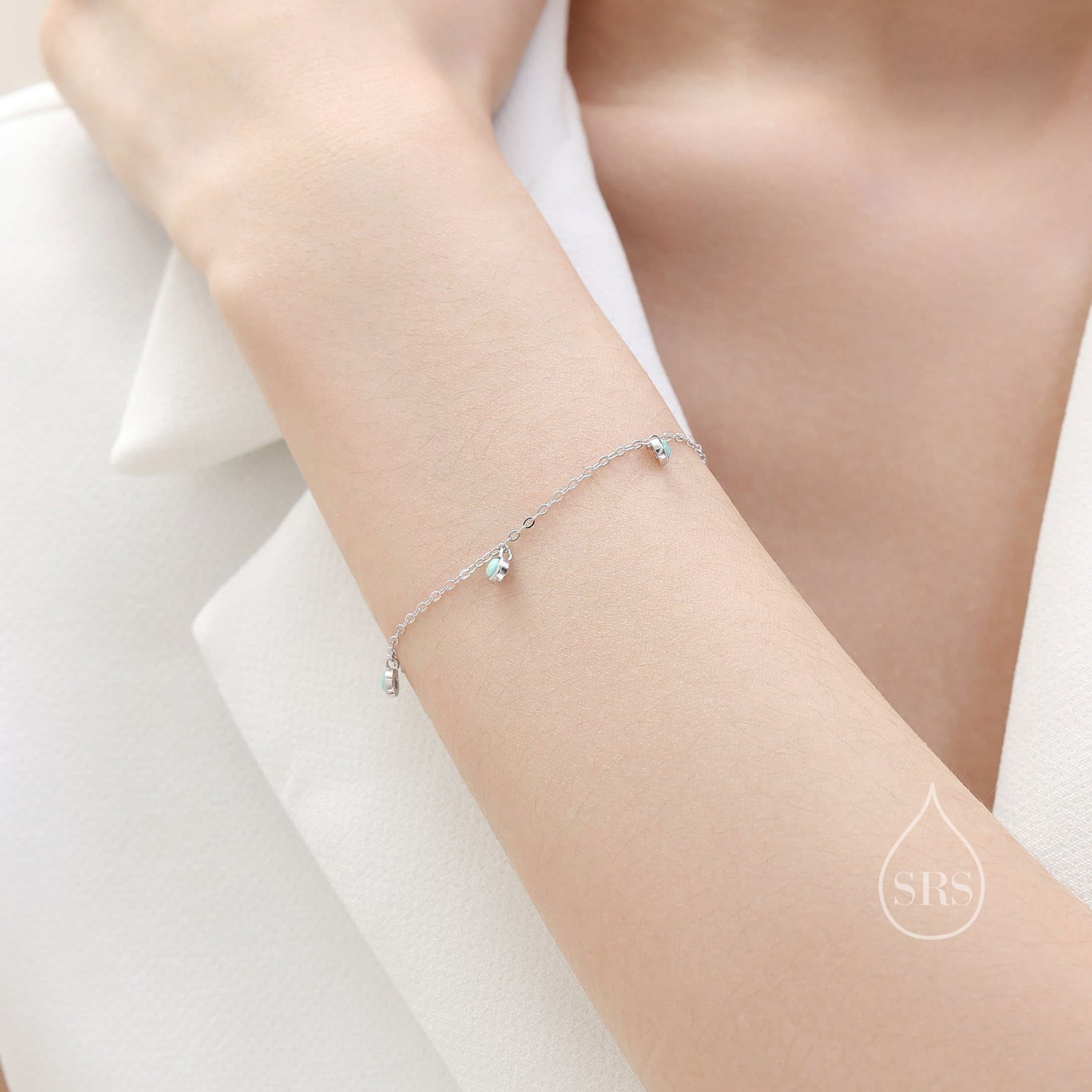 Delicate Aqua Green Opal Charm Bracelet in Sterling Silver, Silver or Gold, Silver Opal Bracelet