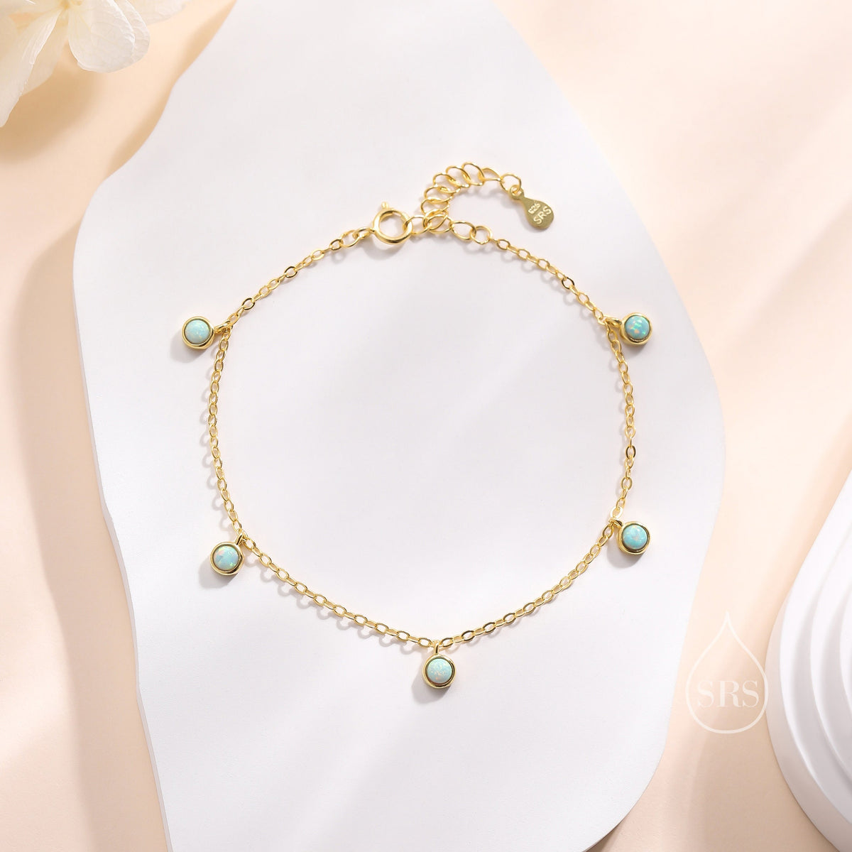 Delicate Aqua Green Opal Charm Bracelet in Sterling Silver, Silver or Gold, Silver Opal Bracelet