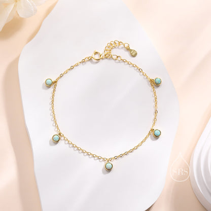 Delicate Aqua Green Opal Charm Bracelet in Sterling Silver,  Silver or Gold, Silver Opal Bracelet