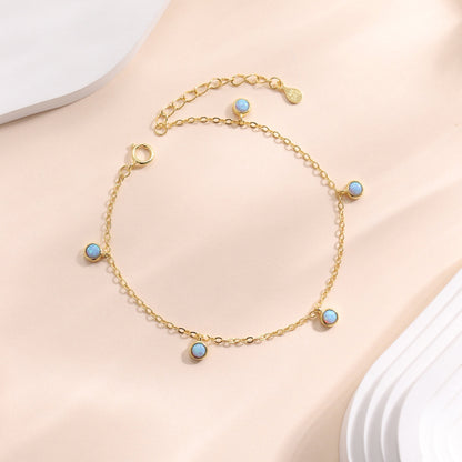 Delicate Aqua Green Opal Charm Bracelet in Sterling Silver,  Silver or Gold, Silver Opal Bracelet