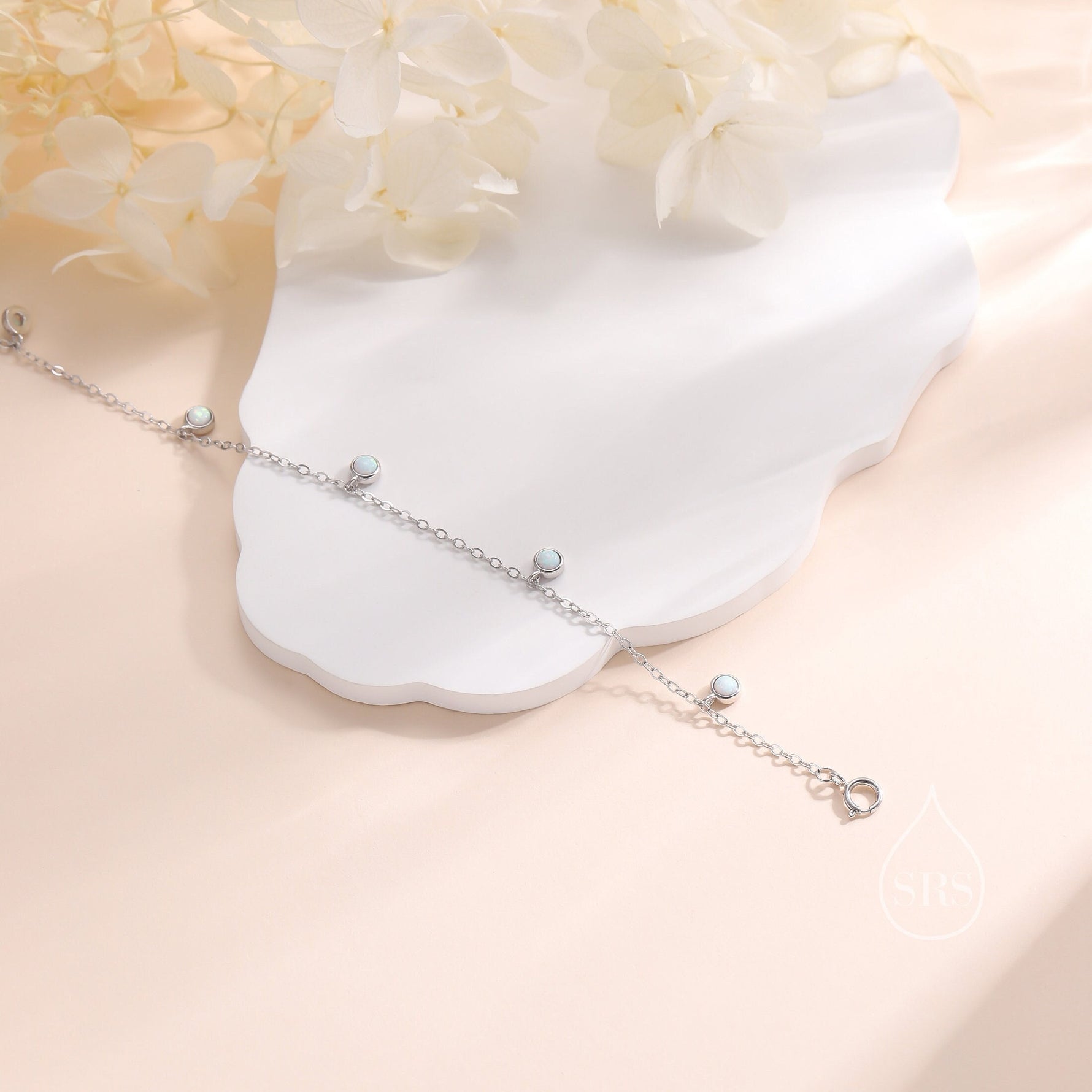 Delicate White Opal Charm Bracelet in Sterling Silver, Silver or Gold, Silver Opal Bracelet