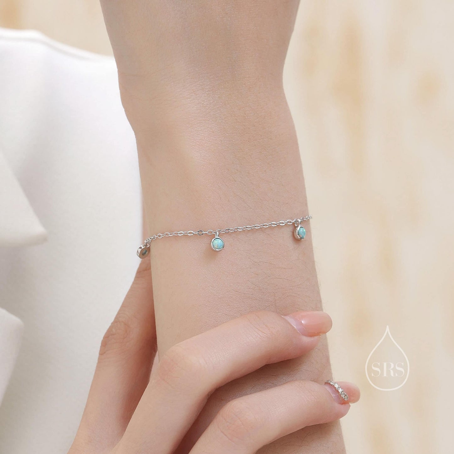 Delicate Turquoise Charm Bracelet in Sterling Silver, Silver or Gold, Sterling Silver Tiny Blue Turquoise Bracelet