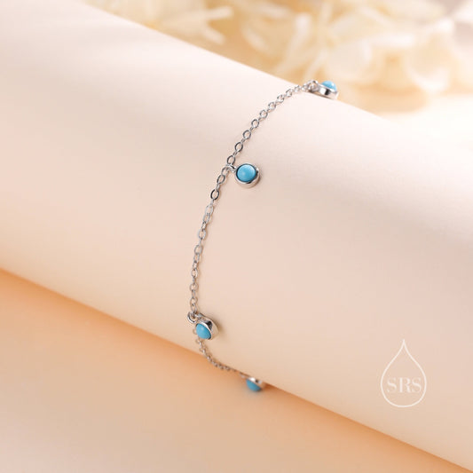 Delicate Turquoise Charm Bracelet in Sterling Silver,  Silver or Gold, Sterling Silver Tiny Blue Turquoise Bracelet