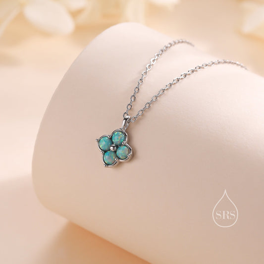 Aqua Green Opal Hydrangea Pendant Necklace in Sterling Silver, Silver or Gold, Green Opal Four Dot Necklace, Sterling Silver Opal Pendant