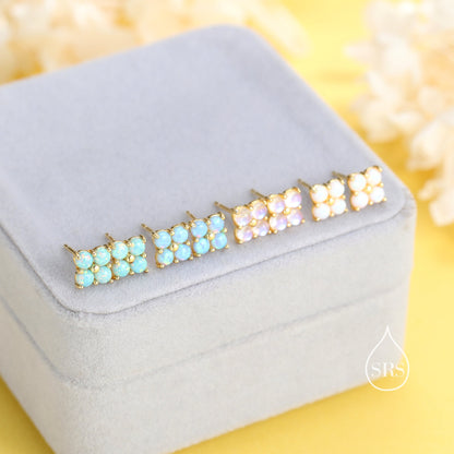 White Opal Hydrangea Screw Back Earrings in Sterling Silver - Gold or Silver - Opal Flower Earrings, Four Fire Opal Stud