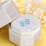 Blue Opal Hydrangea Screw Back Earrings in Sterling Silver - Gold or Silver - Opal Flower Earrings, Four Fire Opal Stud