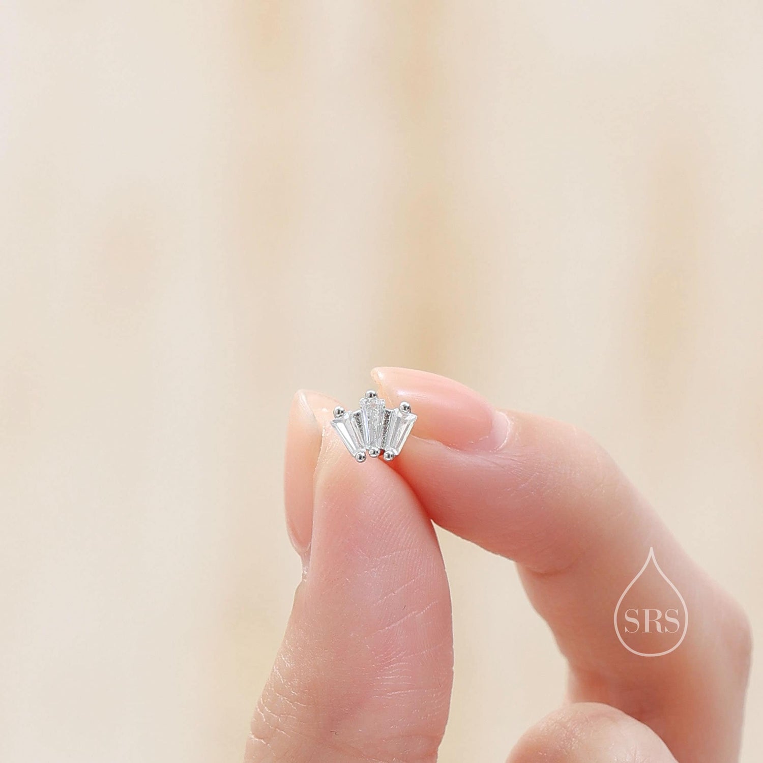 Triple Trapezoid CZ Screw back Earrings in Sterling Silver, Silver, Gold or Rose Gold over Sterling Silver, CZ Cluster Screwback Earrings