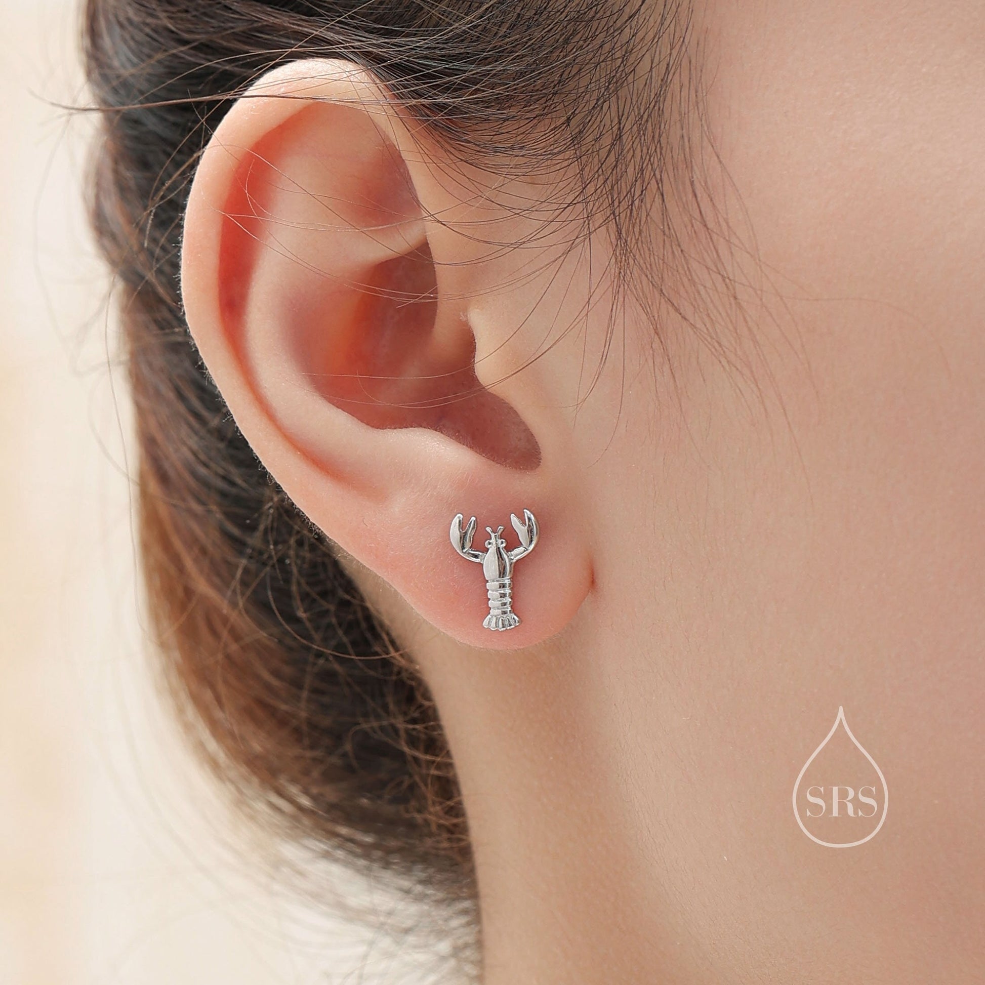 Mismatched Sterling Silver Lobster and Prawn Stud Earrings, Asymmetric Shrimp and Lobster Ocean Creature Earrings, Cute and Quirky