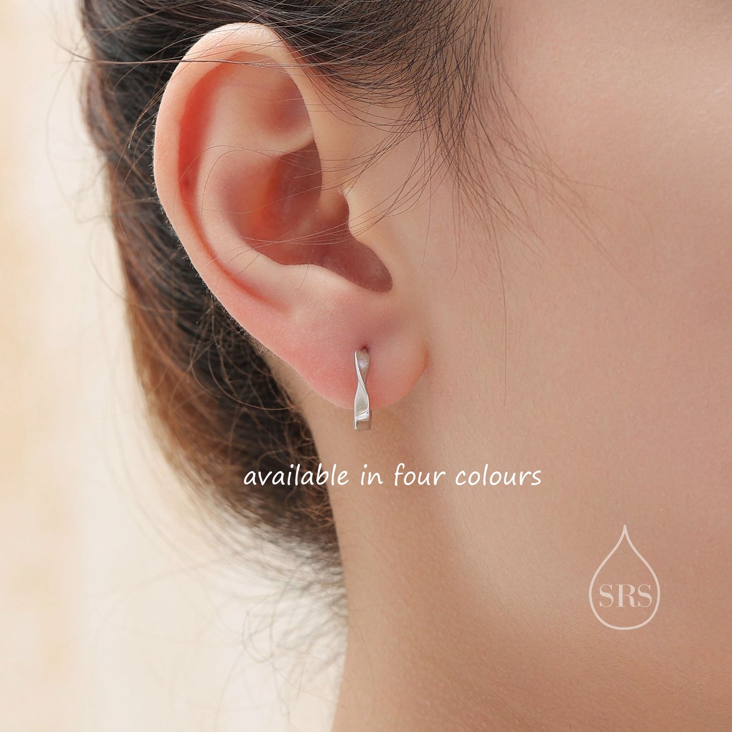 Mobius Strip Circle Huggie Hoop Earrings in Sterling Silver, Silver or Black or Gold or Rose Gold, Minimalist Simple Earrings
