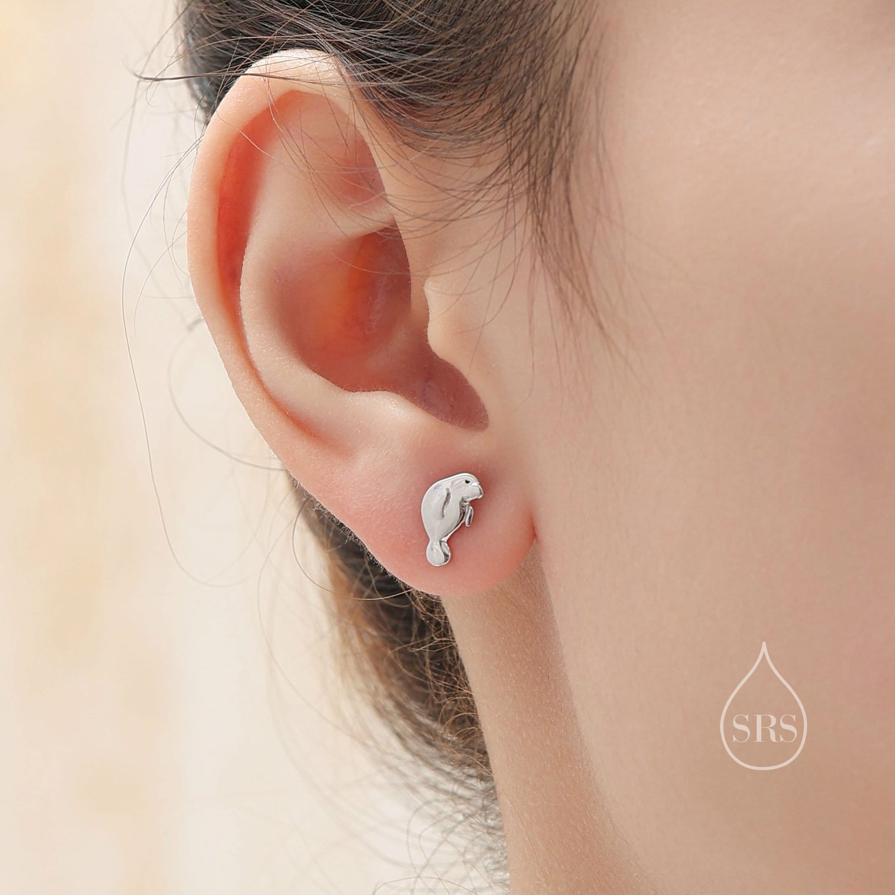 Sterling Silver Walrus & Manatee Mismatched Stud Earrings, Asymmetric Manatee and Walrus Earrings