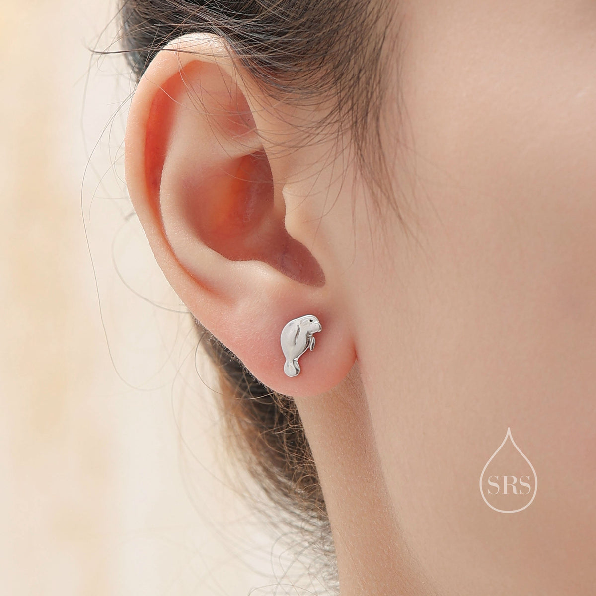 Manatee Stud Earrings in Sterling Silver, Nature Inspired Animal Earrings
