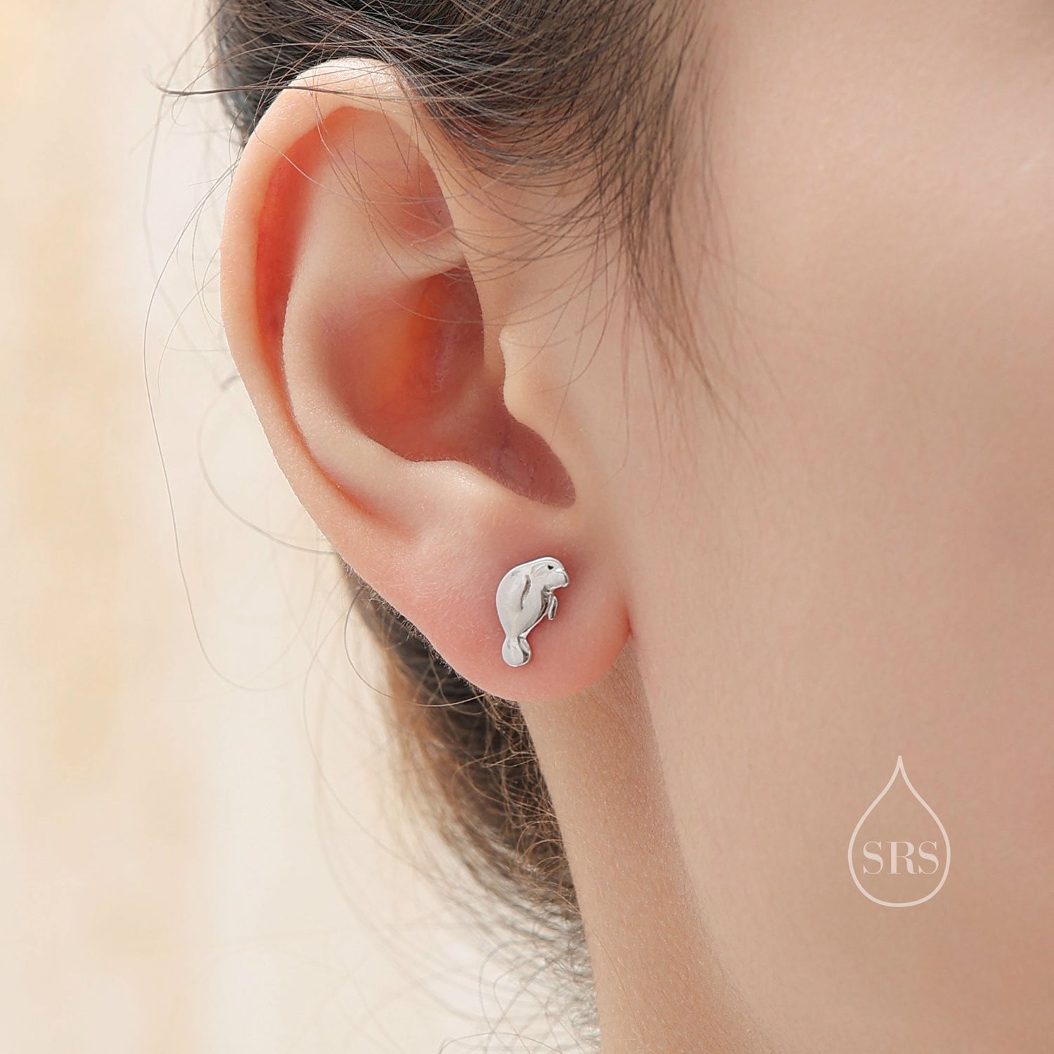 Manatee Stud Earrings in Sterling Silver, Nature Inspired Animal Earrings