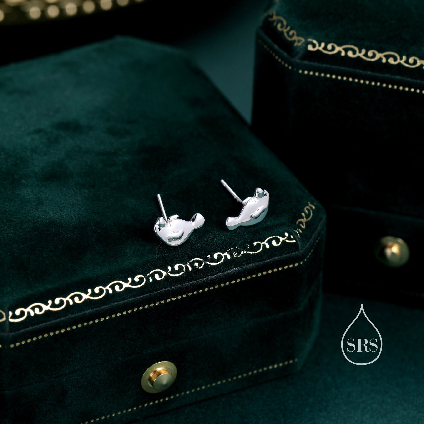 Manatee Stud Earrings in Sterling Silver, Nature Inspired Animal Earrings