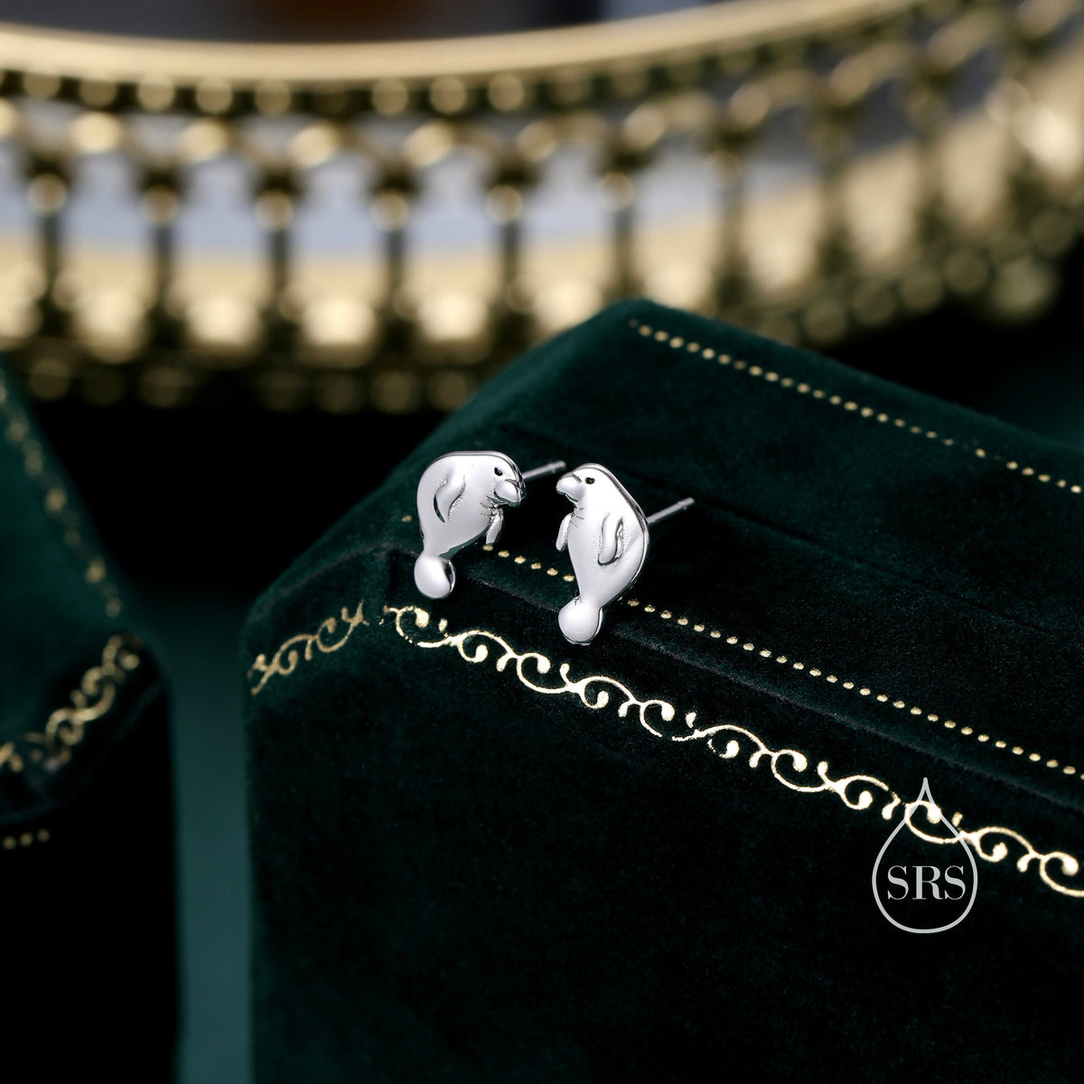 Manatee Stud Earrings in Sterling Silver, Nature Inspired Animal Earrings
